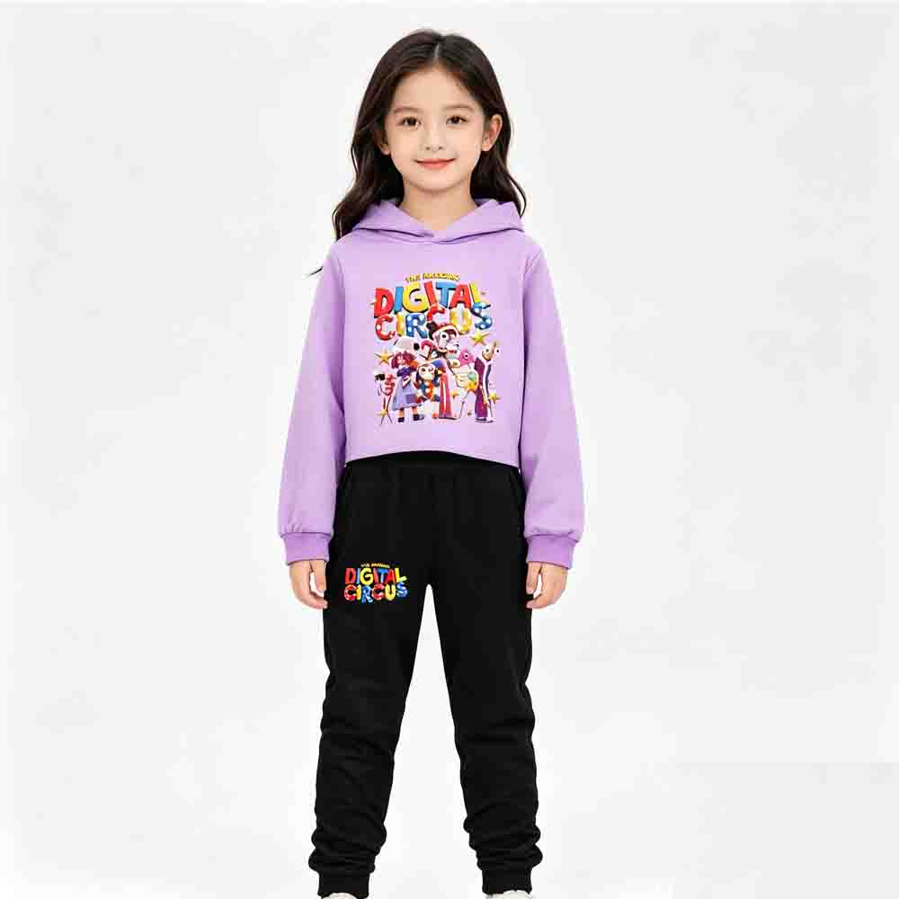Het Geweldige Digitale Circus Meisjes Cropped Hoodie Broek Twee Delig Pak Casual Mode Pomni Opdruk Kinder Outfit