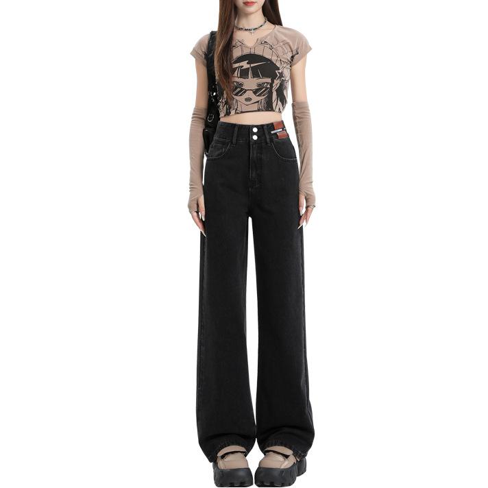 Women's High Waist Wide Leg Jeans Straight Denim Pants Fleece Lined Vintage Casual Women Denim Trousers Slimming Draped Pants