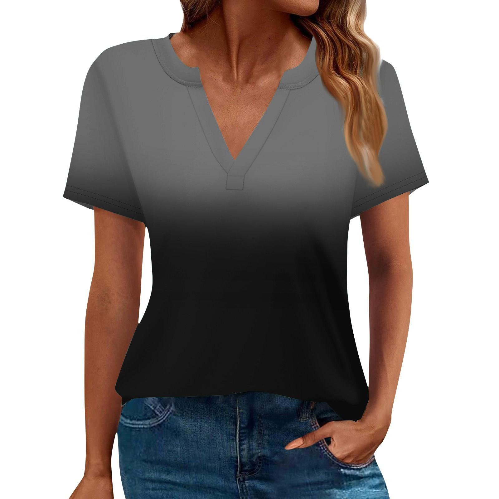

Women s Summer Short Sleeve V Neck Shirt Business Casual Loose T-Shirt Trendy Fashion Clothing Tops XL чёрный