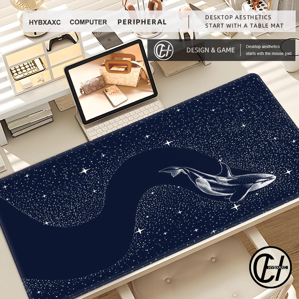 HYBXAXC Simple Black Large Gaming Mouse Pad with Deep Sea Whale Design, Keyboard Mat XXL Desk High-definition Computer Desk Pad
