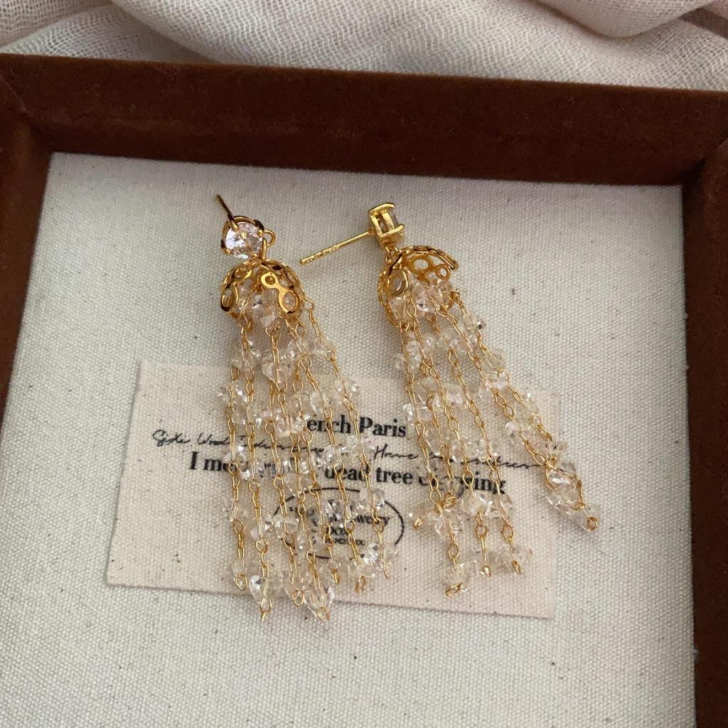 Clear Crystal Beaded Fringed Earrings, Earrings, Long Earrings, Light Luxury, Niche Temperament, Light And Smart, Exquisite And Shining