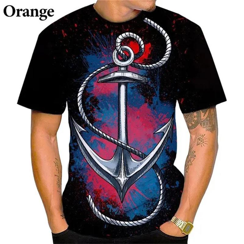 Maritimt anker 3D-trykk T-skjorte Oversize Menn Kvinner Vintage Kortermet Casual T-skjorter Sommer Allsidig O-hals Streetwear Unisex