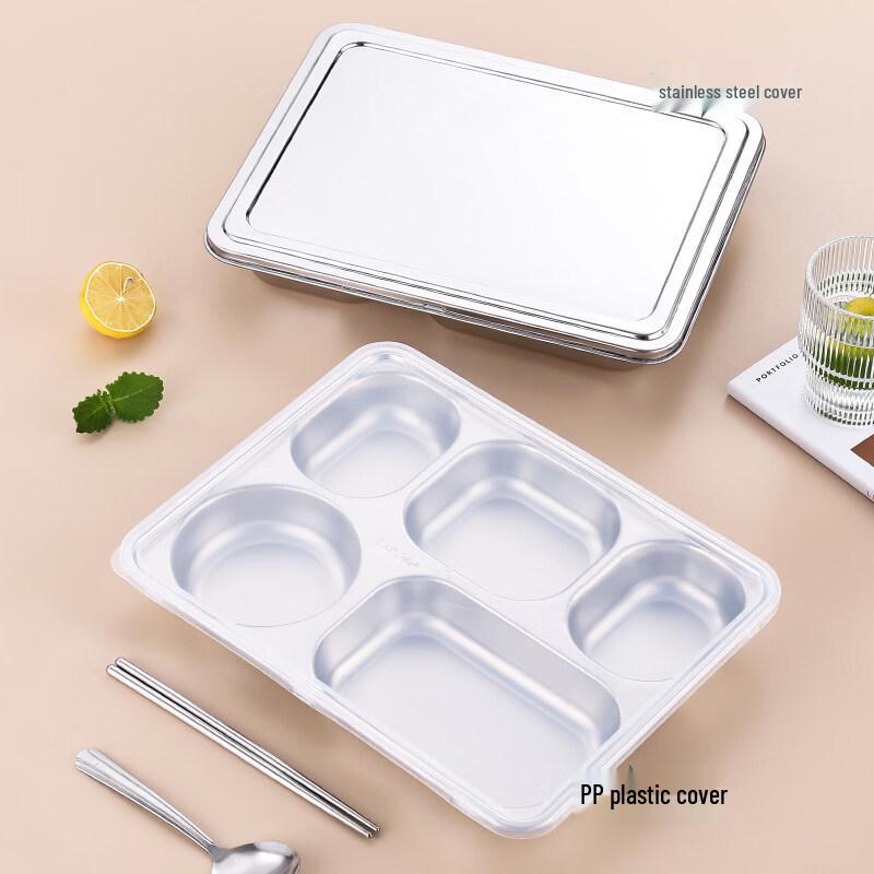 Food-Grade 304 Stainless Steel Four-Compartment Meal Tray