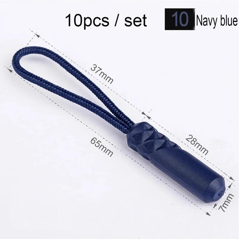 

10 шт./набор из 10 цветных молний, съемник для крепления конца веревки, сменный зажим для сломанной пряжки, фиксатор молнии для чемодана, палатки, рюкзака 10pcs&65mm темно-синий