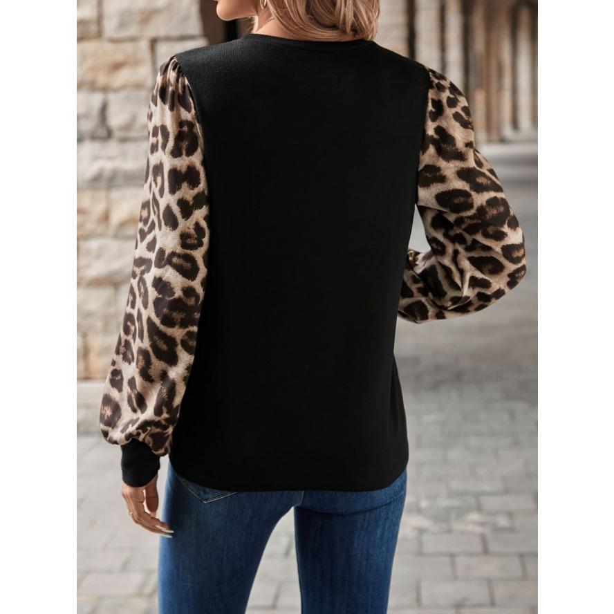 YYFS Mode Féminine Décontractée Printemps Automne Imprimé Léopard Manches Longues Col O Blouses & Chemises