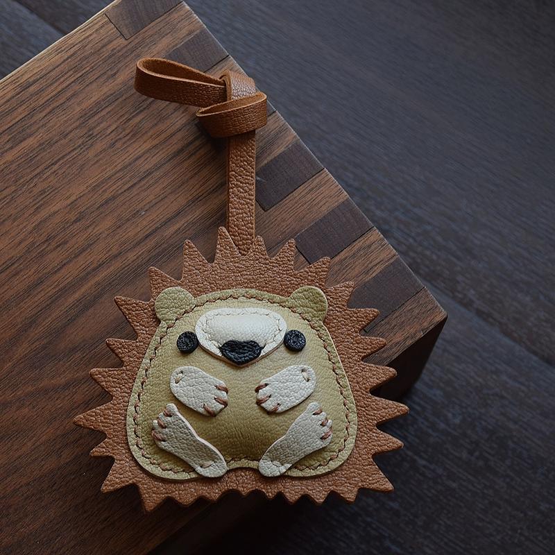 Healing Hedgehog Original Design Handmade Leather Car Key Bag Pendant Cute Female Simple Gift Keychain