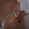 316L Stainless Steel Rings For Women 18k Gold Plated Waterproof No Tarnish With Turquoise Natural Stone Vintage Women's Ring