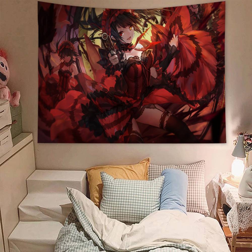 Tokisaki Kurumi Cartoon Printed Large Wall Tapestry Art Science Fiction Room Home Decor Decor Blanket