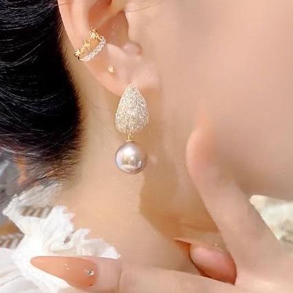 New Imitation Pearl Earrings Women's Light Luxury Full of Diamonds Temperament Versatile Earrings, High-end Exquisite Earrings