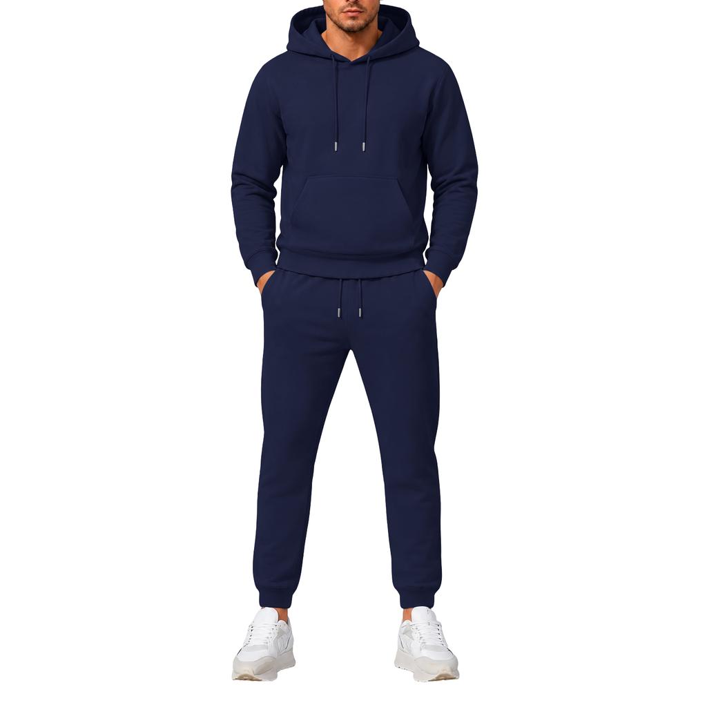 Men's Hooded Sweatshirt and Sweatpants Set Versatile Casual Athletic Outfit