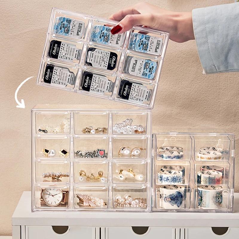 Jewelry Organizer Desktop Storage Box Transparent Drawer Shelf Stationary Hair Decoration Box Stacked Organizer Case