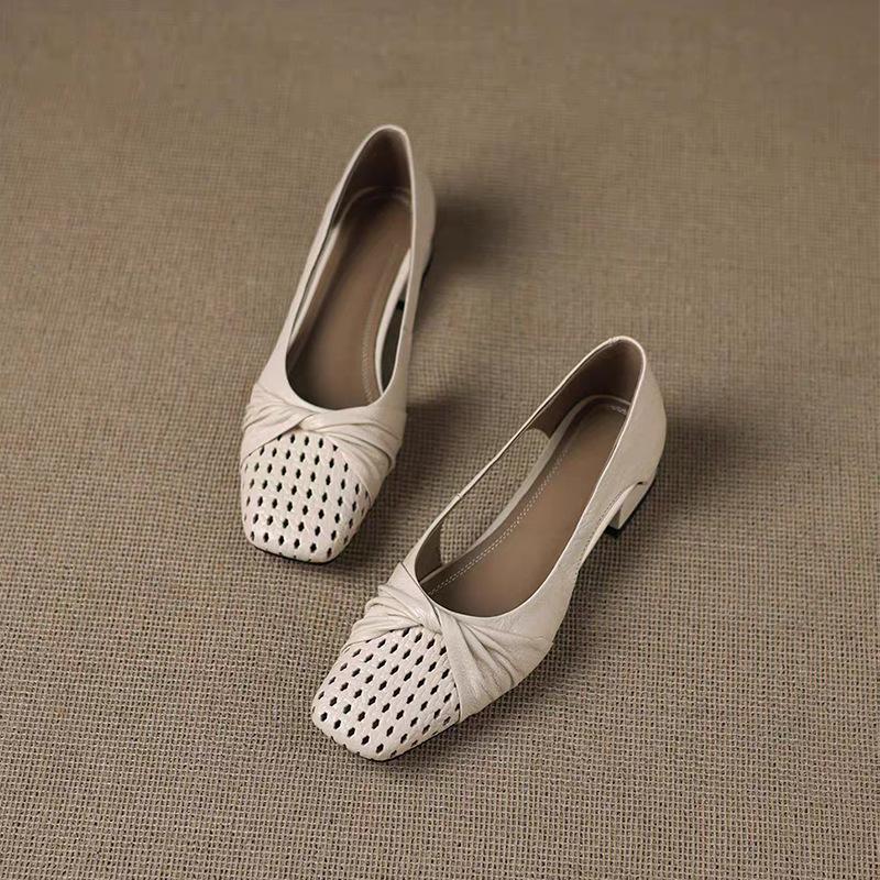 Single shoes breathable low-heeled bag head Roman sandals small fragrant hollow women's summer commuting soft-soled Mary Jane shoes