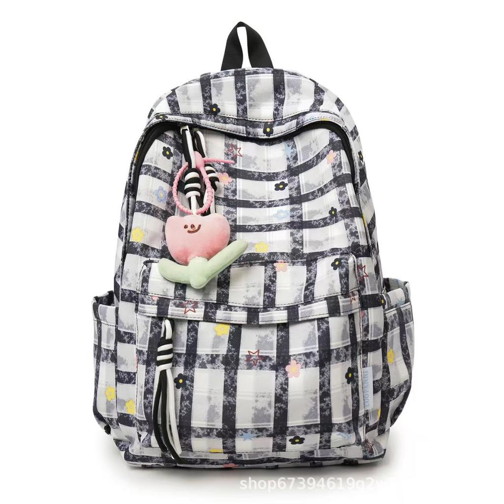 Schoolbag Japanese School Bag Women's Small Fresh Plaid Pattern Sweet Middle School Student Backpack Versatile Simple Travel Computer Backpack