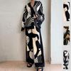 Spring New Women's Clothing, European and American Fashion Suits, Two-piece Set of Printed Long Cardigan Straight Pants