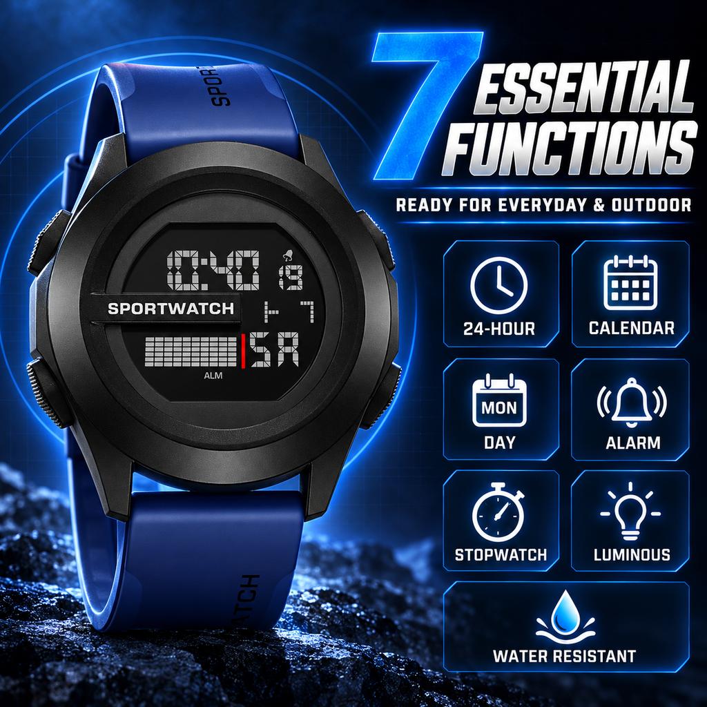 Men's Multifunctional Digital Watch Waterproof Luminous Sports Wristwatch