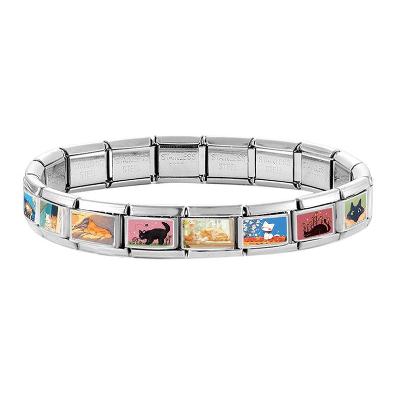 1/2pcs Cute Cat Looks at the cake Italian Charm Links Beads Fit 9mm Stainless Steel Modular Bracelet Jewelry Gift