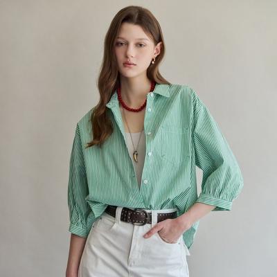 Pocket Stripe 3 4 Loose Fit Shirt Zf08qb002nh