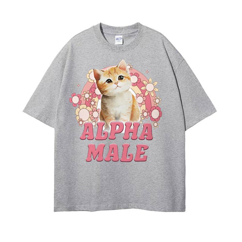 Alpha Male Cute Kitten Rainbow T Shirt Women Funny Cat Meme Graphic T Shirts Fashion Vintage Short Sleeve Tshirt Streetwear S
