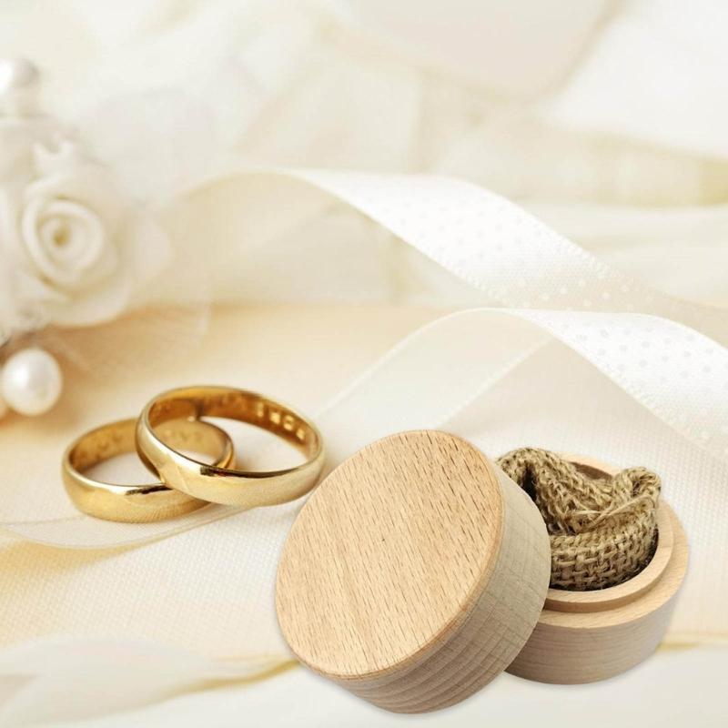 Natural Wood Ring Holder for Weddings and Engagements Jewelry Packaging Case Ring Presentation Box for Women Girls