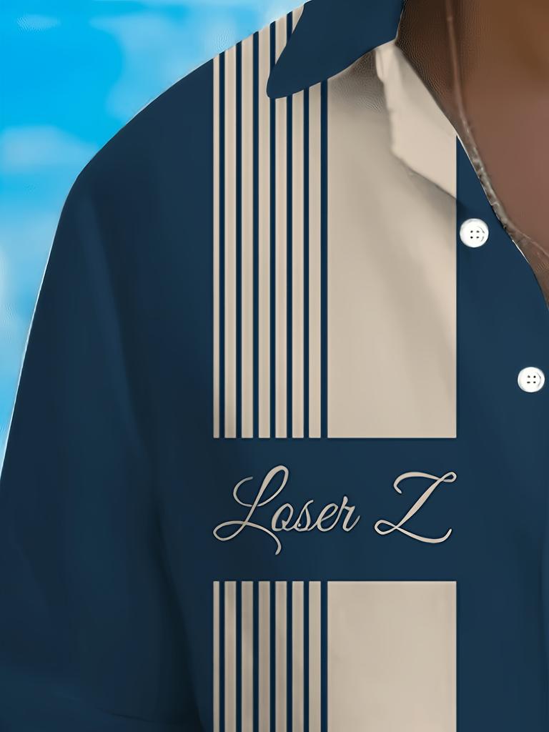 Men'S Patterned Shirt, Hawaiian Shirt, Collared Shirt, Bowling Print, Outdoor Streetwear, Short-Sleeved Printed Button-Up Clothing, Fashionable