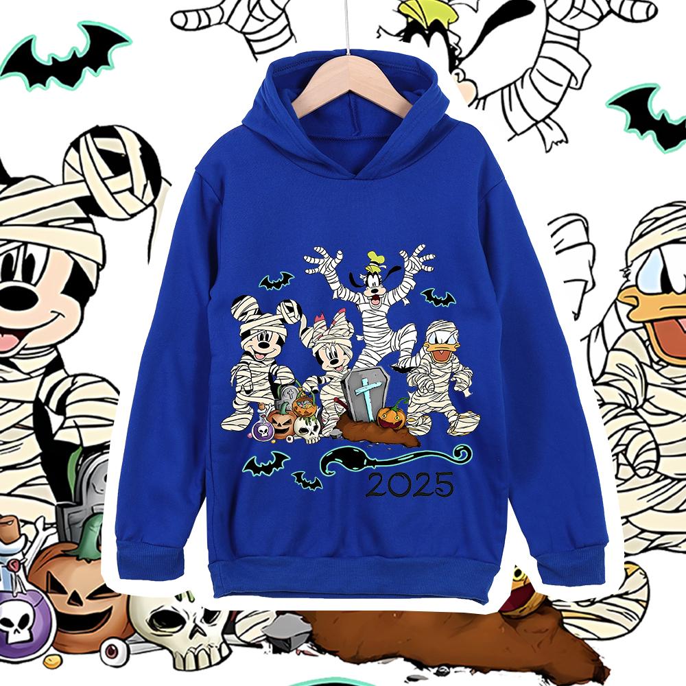 

Хэллоуин Микки и друзья Аниме Принт Флисовая Толстовка с капюшоном для мальчиков и девочек Теплый плюшевый подклад Детский пуловер 100