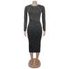 Women's Slim Fit Rhinestone Long Sleeve Dress - New Fashion Style