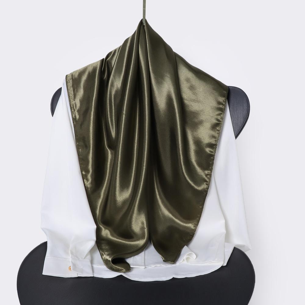 Classic Solid Colour Silk Scarf Women's Trendy Peplum Shawl Simulation Silk Wrap Turban 90cm Square Scarf