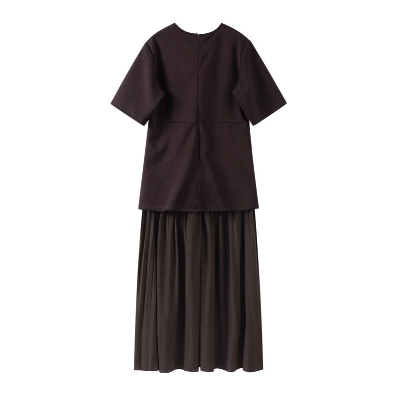 Elegant Knit Spliced Long Dress Women Fashion O-neck Half Sleeve Pleated Party Dresses 2025 Spring Summer Lady Commute Robes