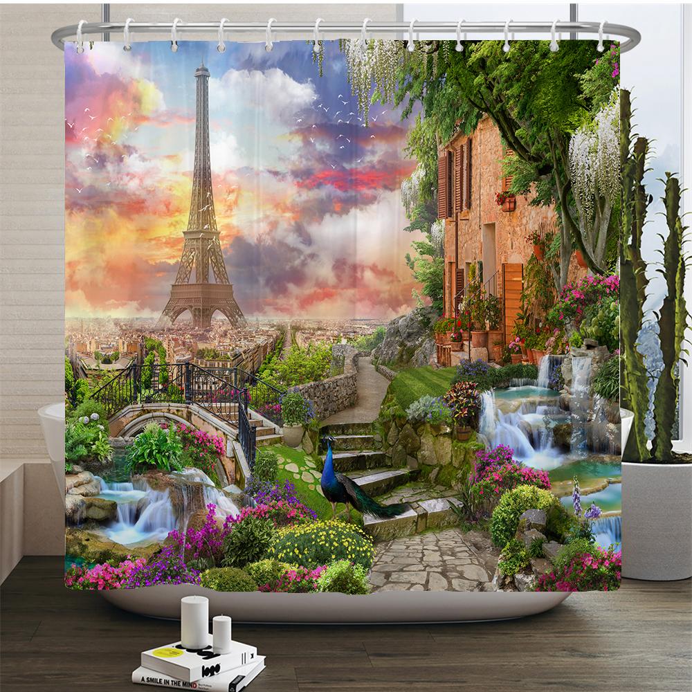 Rural Idyllic Flowers European Garden Shower Curtain Bathroom Waterproof 3d Printed Bath Curtains With 12 Hooks Polyester Cloth