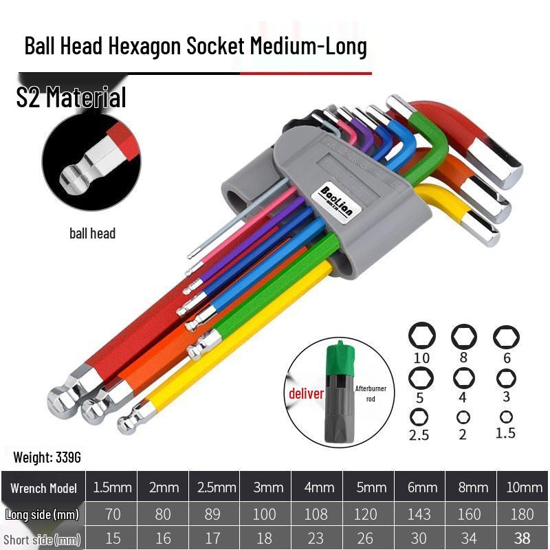 Colored Hex Key Set with Multifunctional 6-Point Screwdriver