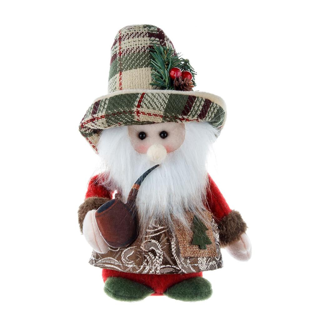Vintage Checkered Hat Santa And Snowman Plush Dolls Figurines Christmas Home Table And Shelf Decors Accents