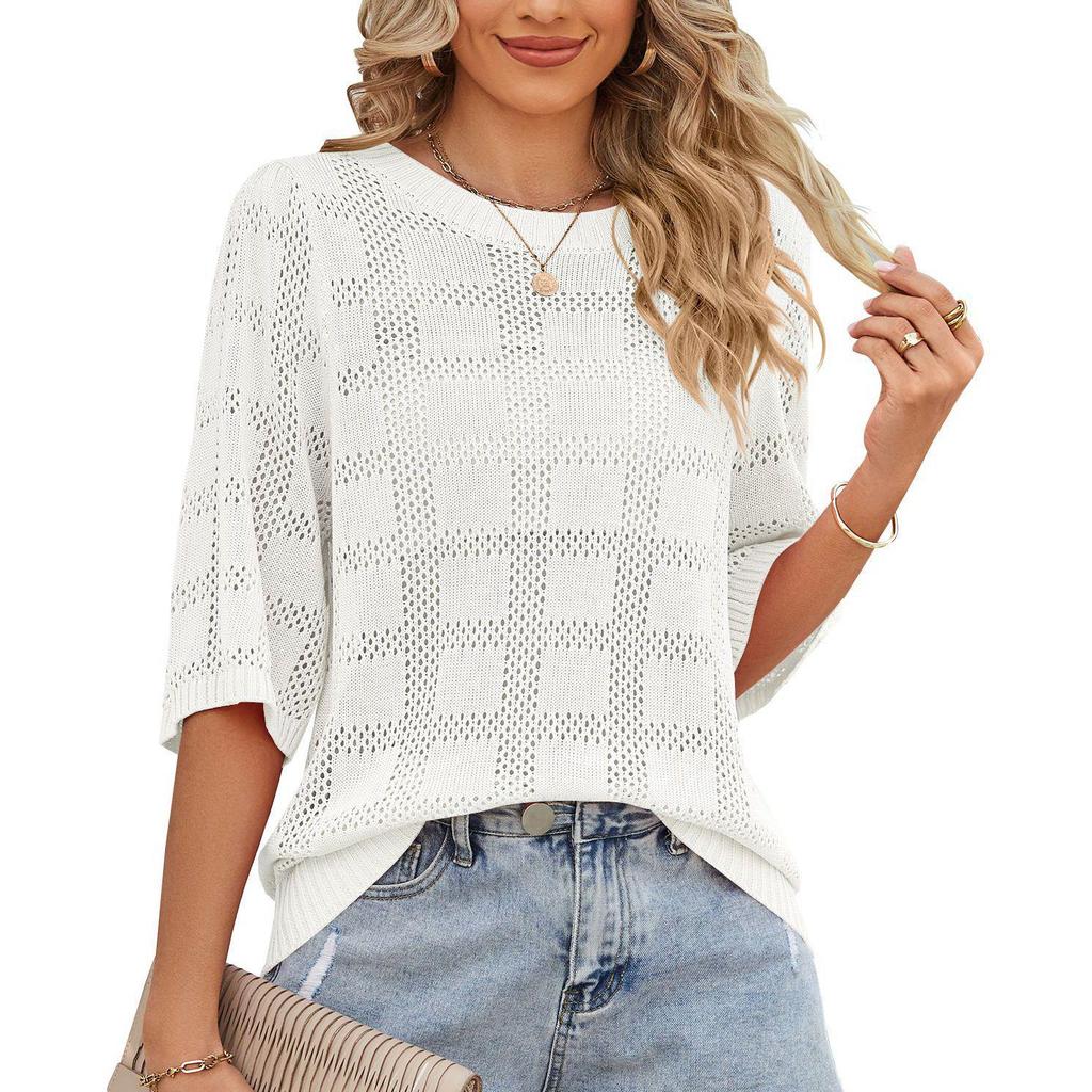 2024 Summer Women's Fashion Round Neck Hollow-Out Sun Protection Knit Sweater Cardigan