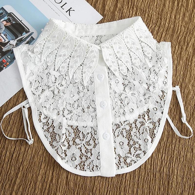 Girls Hollow Out Lace Shirt Detachable Fake Collar Shirt Lapel Blouse Top Adjustable Women Clothes Ladies False Collar Decor