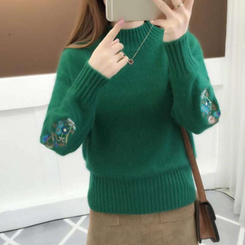 Women Knitted Sweater Floral Embroidery Thick Sweater Pullovers2023 Autumn Winter New Long Sleeve Turleneck Sweaters