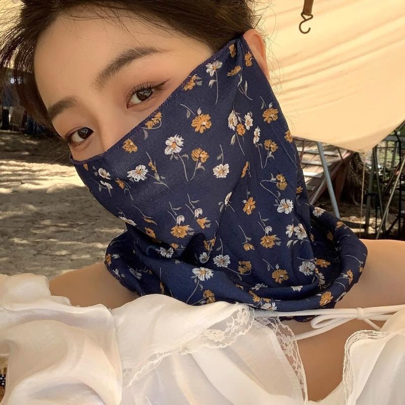 

Flowers Summer Sunscreen Mask Full Face Ultraviolet Female Thin Section Cover Face Veil Mask Neck Neck Protector Темно-синій