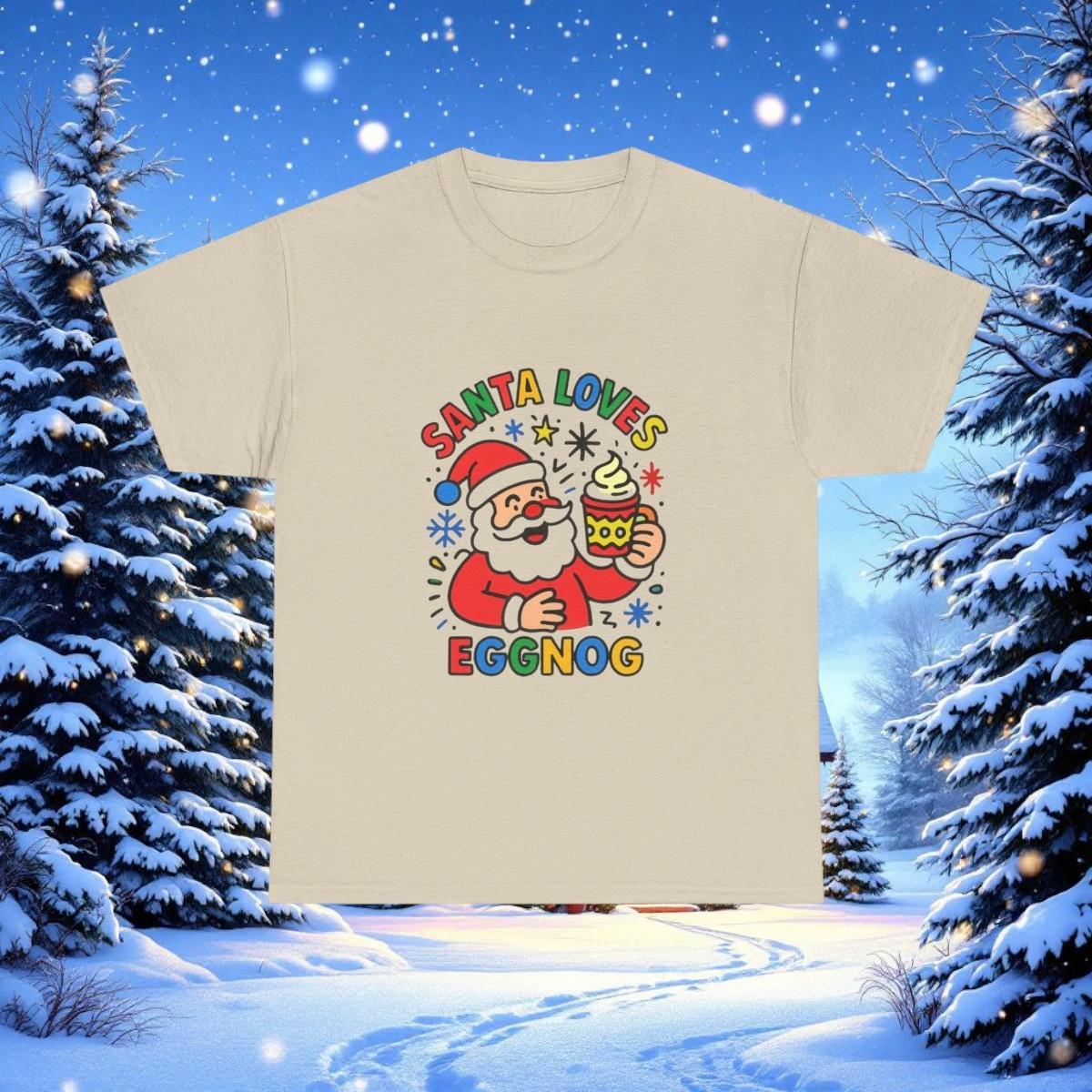 Santa Loves Eggnog T-Shirt | Jolly Santa Drinking Eggnog Tee S
