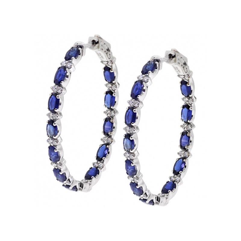 Oval Cut Blue Stone Full Circle Hoop Earrings Trendy Women Party Daily Accessory Jewelry