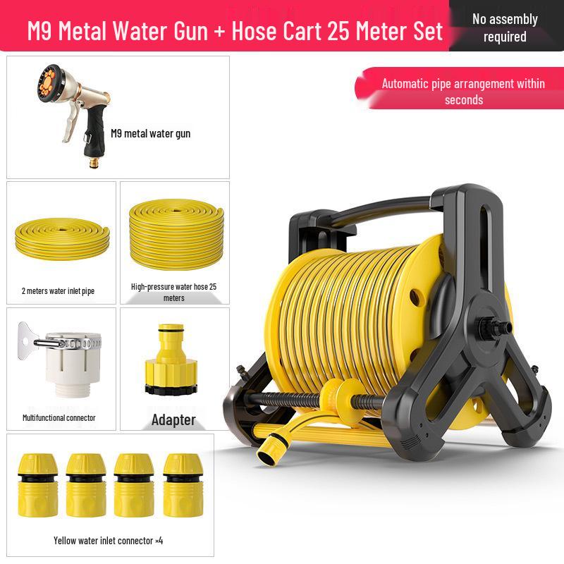 Portable Hose Pipe Storage Rack with High-Pressure Water Gun for Car Washing and Watering