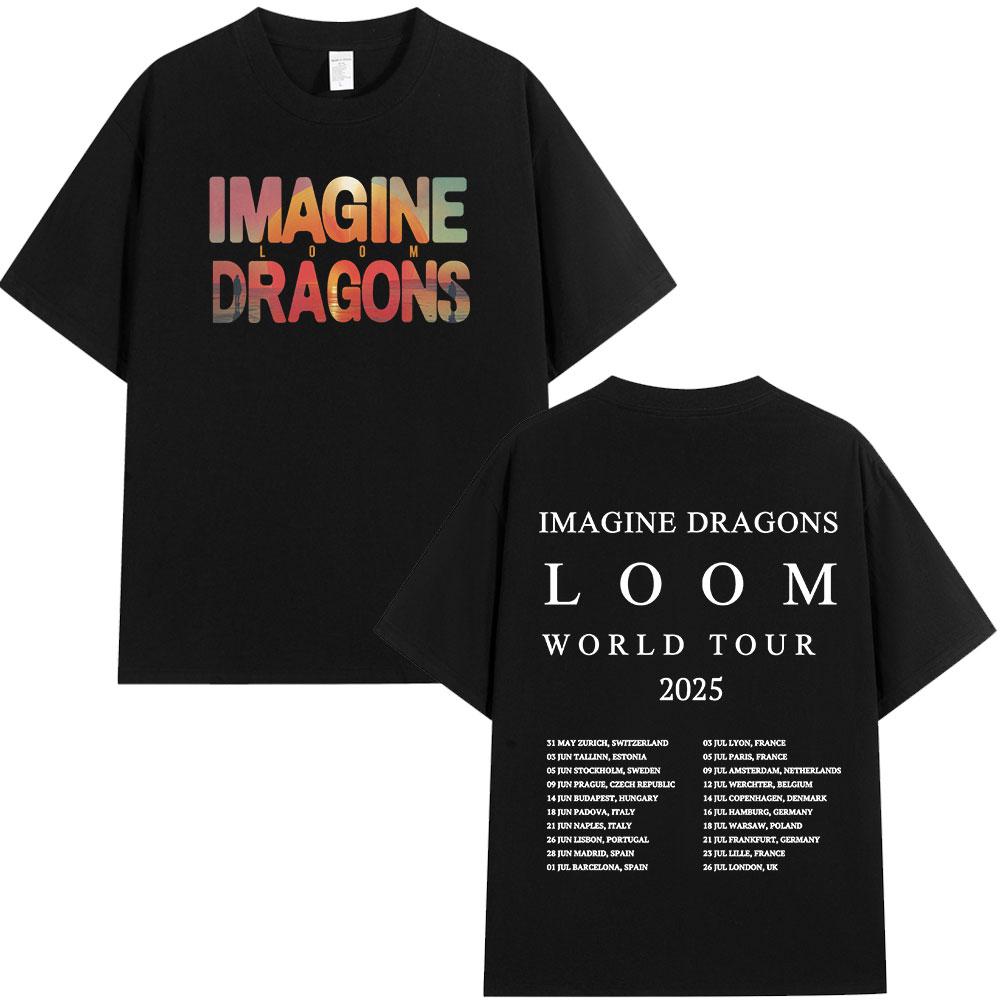 Summer Adult Imagine Dragons Loom World Tour Rock Band Tshirt Cartoon Dragon High Quality 100 Cotton Mens Women Shortsleeved