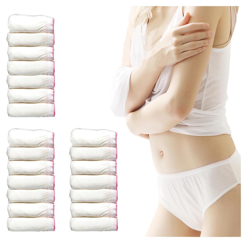 disposable individually perfect for hospital disaster and business 21-count women's underwear, 100% cotton, white, wrapped, hygienic, travel, stays,