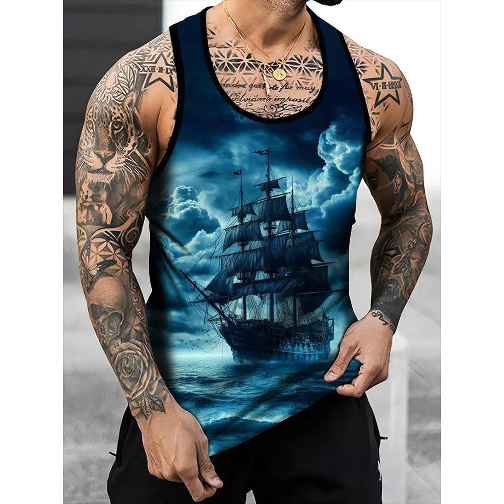 3D Lion Print Men's Summer Street Fashion Casual Outdoor Sports Vest Versatile Comfortable Breathable Sleeveless Vest