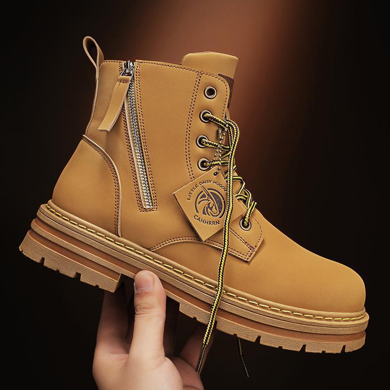 New autumn and winter big yellow boots small yellow boots Martin boots tooling boots big head shoes men's shoes live broadcast Douyin