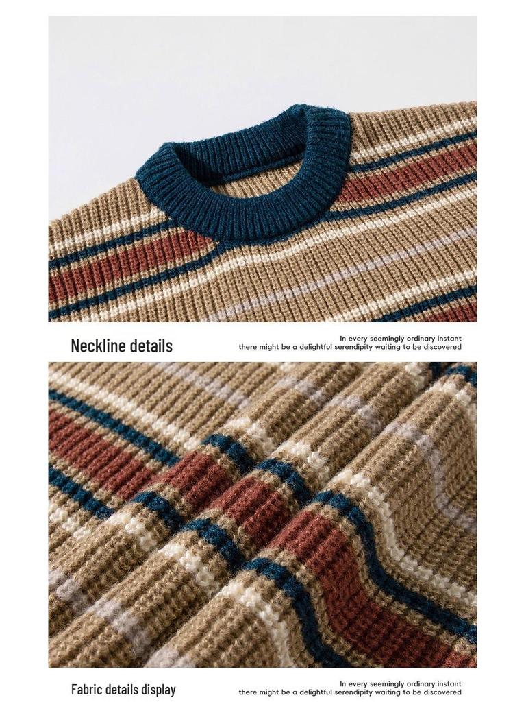 Mountain Style Retro Colorblock Stripe Sweater - Trendy American Knitwear for Couples (Autumn/Winter)