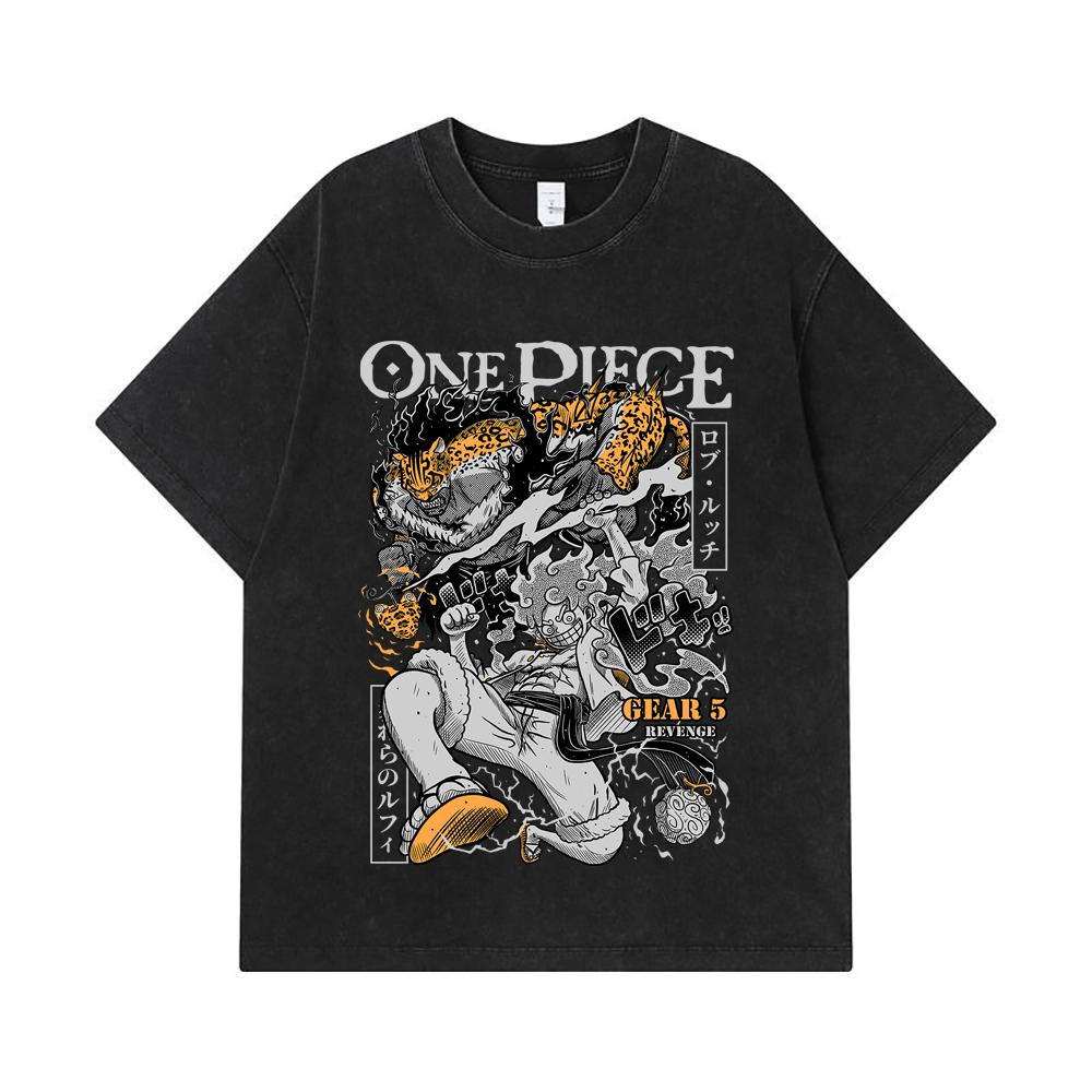 275 GSM Washed T-shirts 100% Cotton One Piece V48 Luffy Lucci Print Unisex Heavy Cotton T Shirt