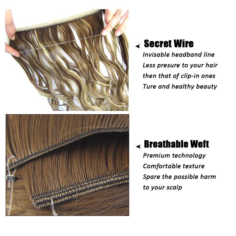 One Piece No Clips Hairpieces Ombre Color Elasticity Invisible Wire Fish Line Wavy Synthetic Hair Extension