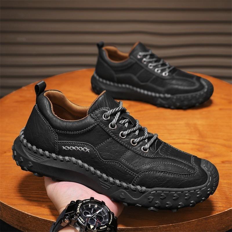 Zapatos Casuales de Cuero para Hombre Outdoor Alta Calidad Marrón Zapatillas de Hombre Suaves Homme Clásico Antideslizante con Cordones Zapatos Planos para Hombre Mocasines