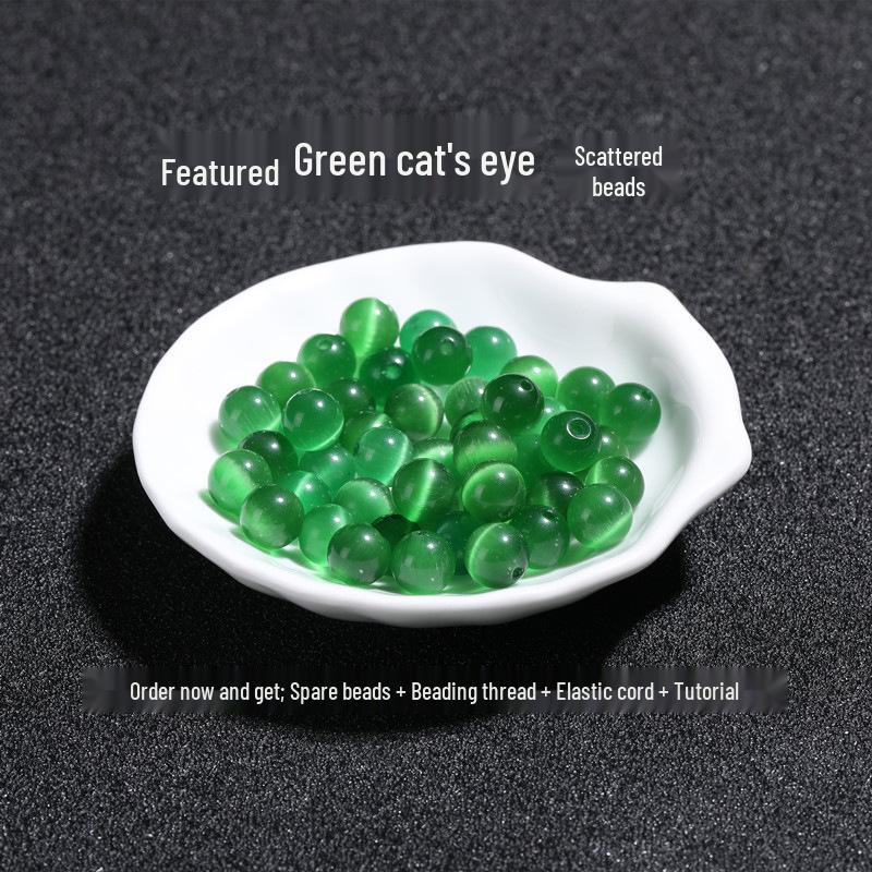 Green Cat's Eye Stone Beads for Handmade Jewelry: Loose Beads for DIY Bracelets & Necklaces