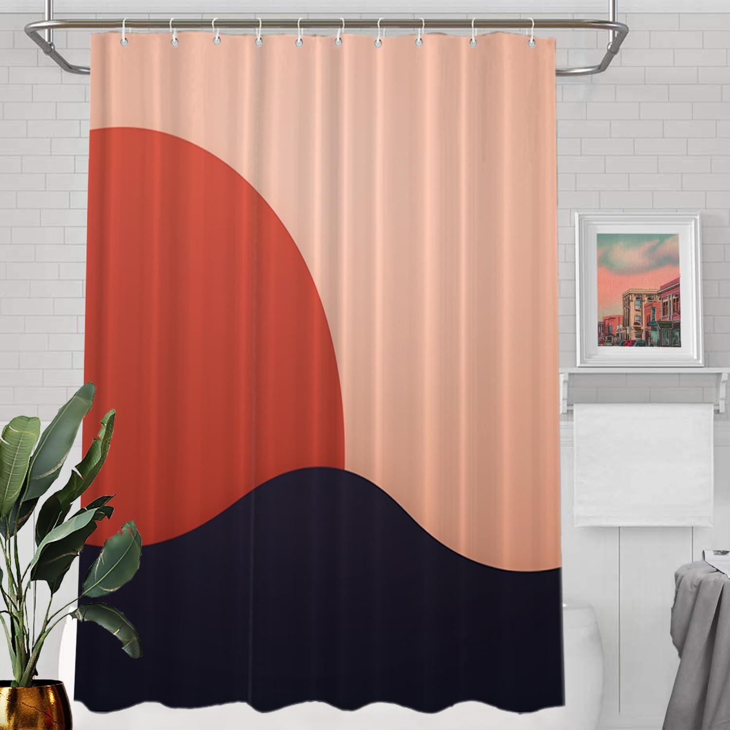 

Modern Abstract Sunset Shower Curtain Geometric Design Peach Red Navy Blue Bathroom Decor 72X72 Inches W60H190(CM)-1 Pcs