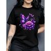 Women's Floral Butterfly Print T-Shirt Casual Crew Neck Short Sleeve Elegant Soft Tee