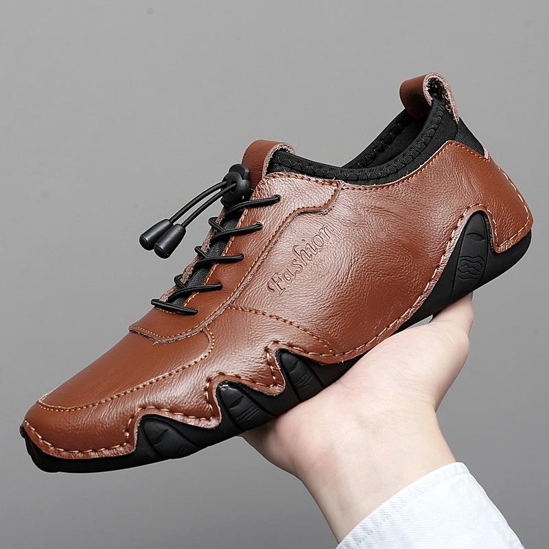 Fashion Brand Men Leather Soft Sole Walk Casual Shoes Men Light Comfortable Driving Flats Men Outdoor Anti-slip Wearable Shoes Sneakers